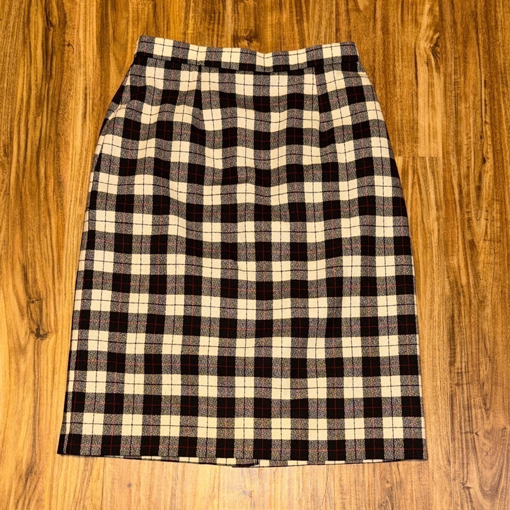 Graff vintage women’s skirt 14 large wool Checkered gingham black cream midi
